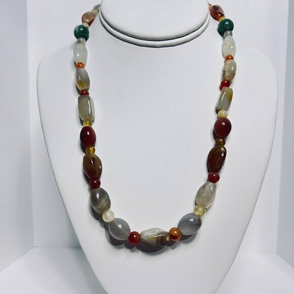 Single Strand Semi Precious Gemstone Necklace With Multicolored Beads (5878) - Picture 1 of 7